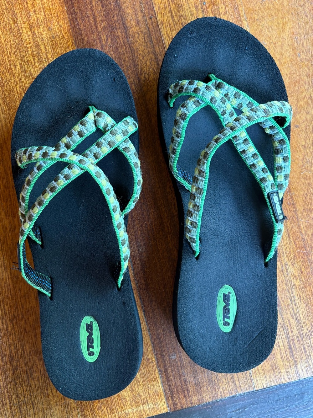 Teva Black Sandals with Green Patterned Straps